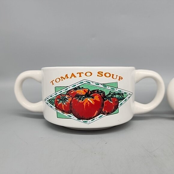 Vintage Ceramic Tomato Soup Mug Bowl Set Of 2 Handle - Picture 2 of 5